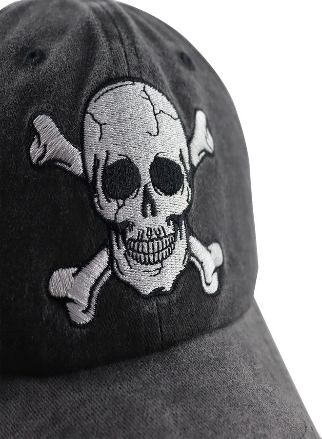 Vxchkerm Skeleton Skull Decor Hats for Men Women, Funny Embroidered Skull and Crossbones Baseball Cap, Adjustable Washed Distressed Vintage Halloween Decorations Hat for Mom Dad Grandpa Grandma Friends Black - Image 3